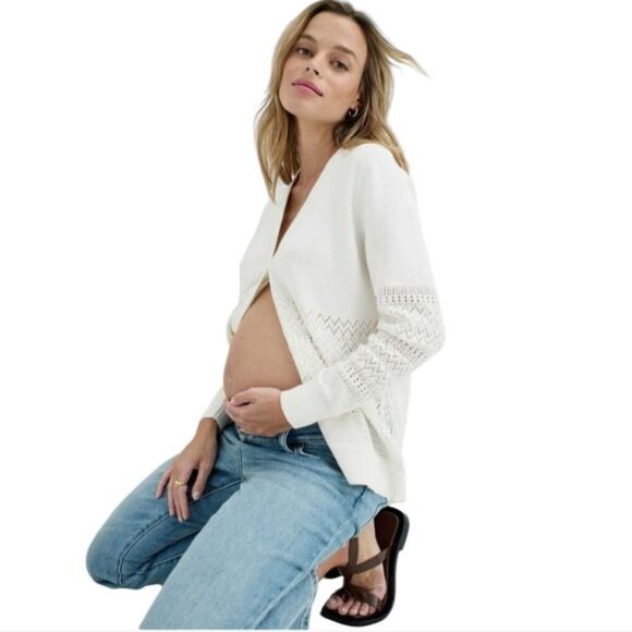 Hatch Marley Cardigan Ivory White Knit button down maternity sweater size S - Picture 1 of 10